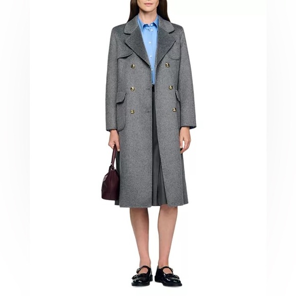Sandro Wool Gray Double Faced Check Belted Trench Coat US4/FR36 - Picture 3 of 17
